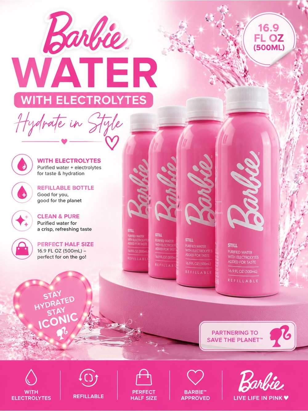 Barbie Hydrating Bottle in Vibrant Pink